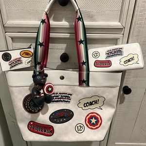 Coach Marvel Purse, Big wallet, signature card holder Captain America Bear charm